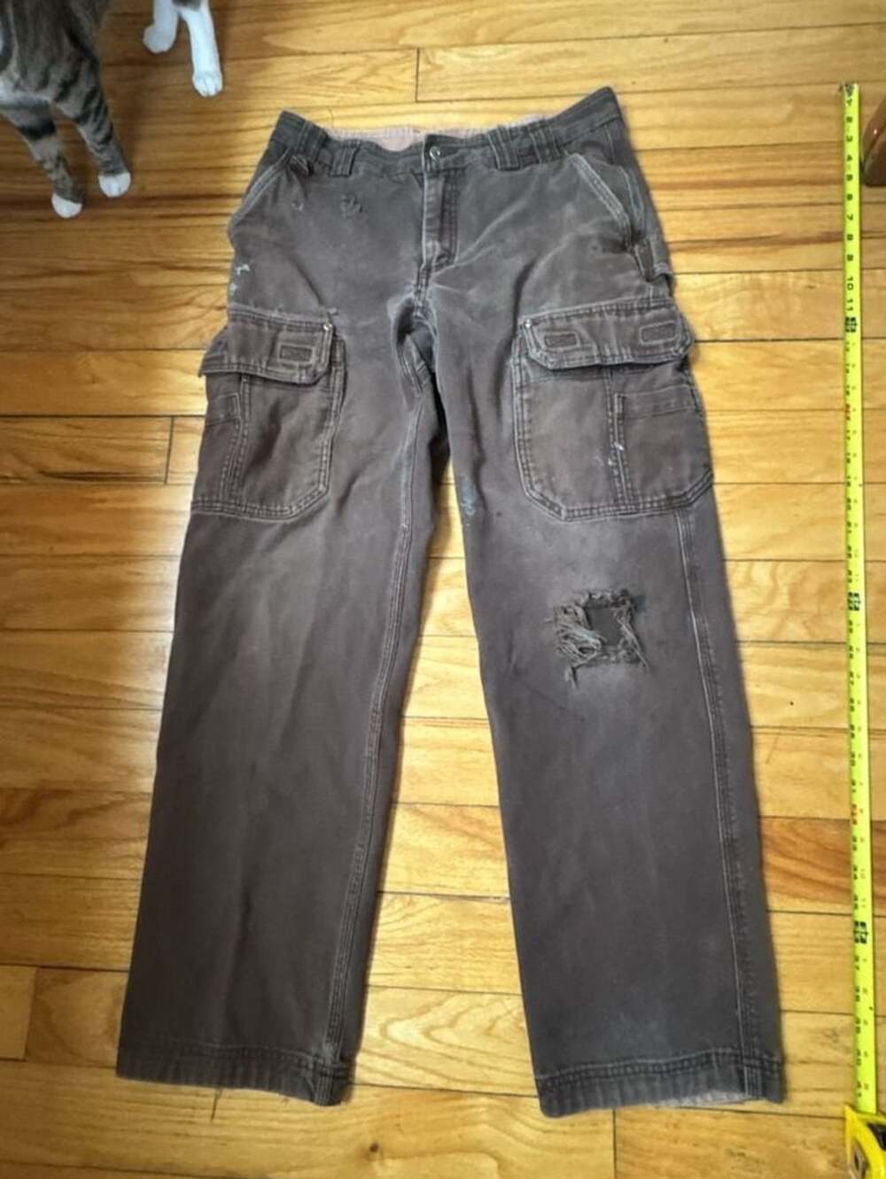 Duluth Trading Co Cargo Work Pants Size 33x34 Brown Distressed Workwear Menswear